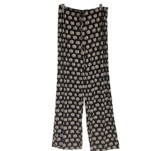 Grace Elements Elephant Print Palazzo Pants Women’s L Black Wide Leg